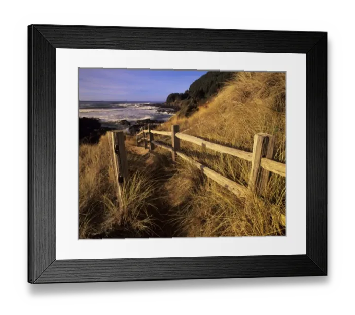 Framed Print : OR, Oregon Coast, Yachats, Neptune Bay and trail to beach Framed Print : OR, Oregon Coast, Yachats, Neptune Bay and trail to beach