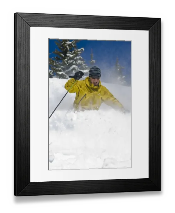 Framed Print : Man skiing, Santa Fe Ski Area, New Mexico, USA. (MR) Framed Print : Man skiing, Santa Fe Ski Area, New Mexico, USA. (MR)