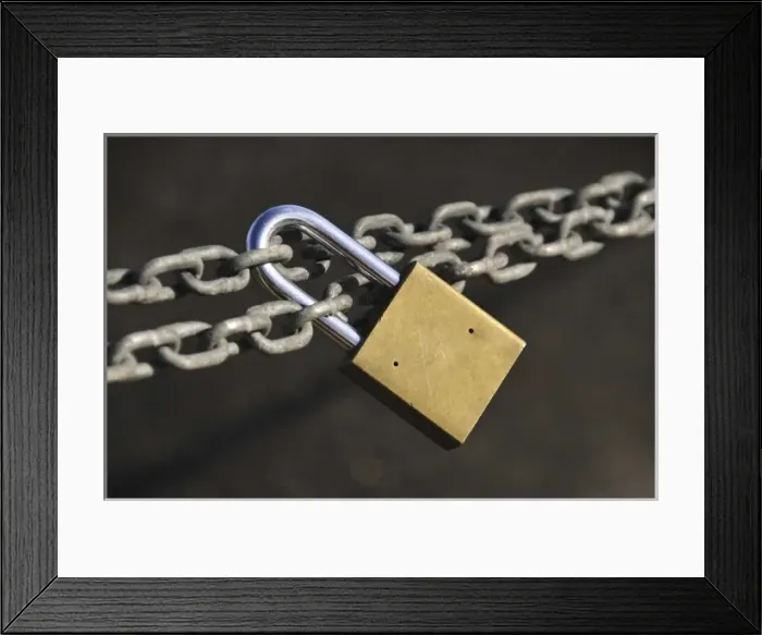 Framed Print : USA, Oregon, Portland. Close-up of padlock on chain Framed Print : USA, Oregon, Portland. Close-up of padlock on chain