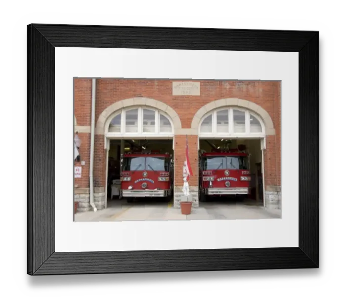 Framed Print : Fire station with fire trucks at Wapakeneta, Ohio Framed Print : Fire station with fire trucks at Wapakeneta, Ohio