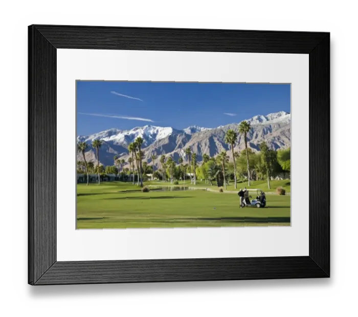 Framed Print : USA, California, Palm Springs. Desert Princess Golf Course and Mountains, winter