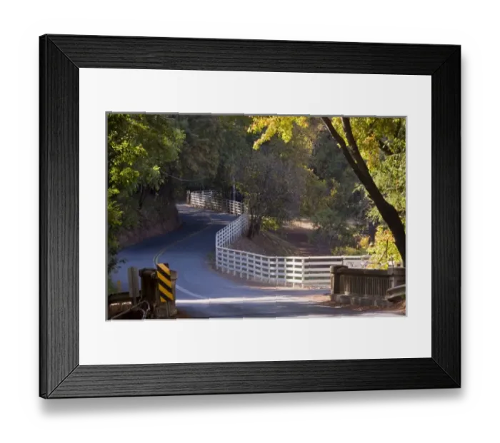 Framed Print : White fence curves alongside Westside Road, Sonoma, California, USA