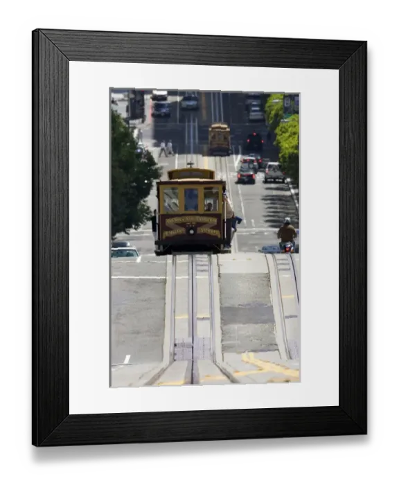 Framed Print : Ground level view of an approaching San Francisco cable car Framed Print : Ground level view of an approaching San Francisco cable car
