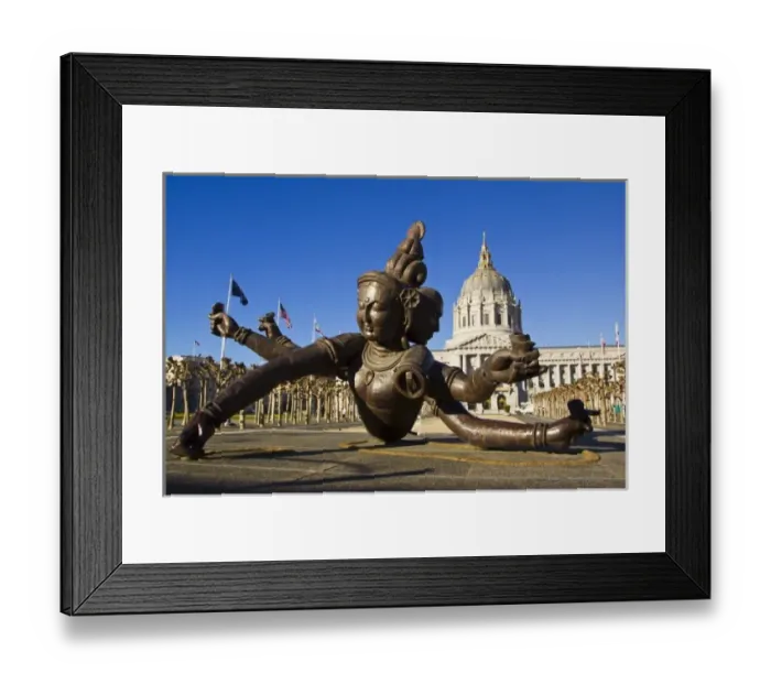 Framed Print : Buddha sculpture Three Heads Six Arms at the Civic Center Plaza in downtown San Francisco Framed Print : Buddha sculpture Three Heads Six Arms at the Civic Center Plaza in downtown San Francisco