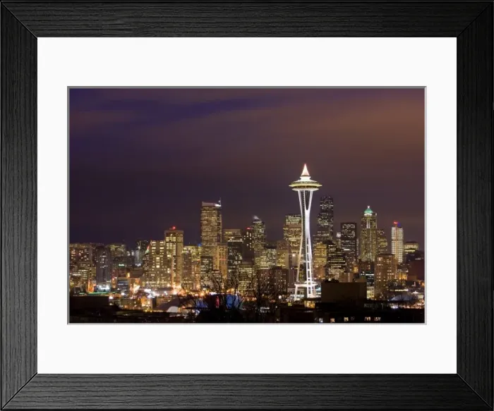 Framed Print : A photo of the Seattle Skyline at dusk