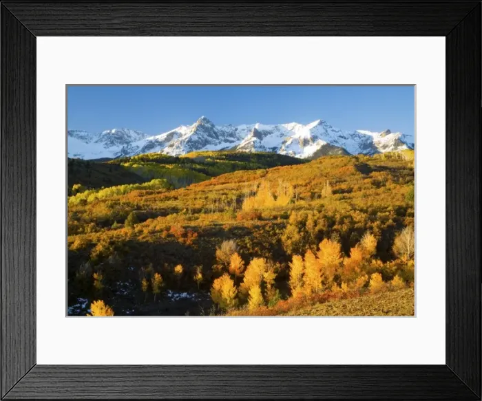 Framed Print : USA, Colorado, Dallas Divide, Sunrise on the Mt. Sneffles with Autumn Colors