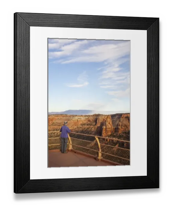 Framed Print : USA, Colorado, Colorado National Monument, view from Visitor Center overlook with person Framed Print : USA, Colorado, Colorado National Monument, view from Visitor Center overlook with person