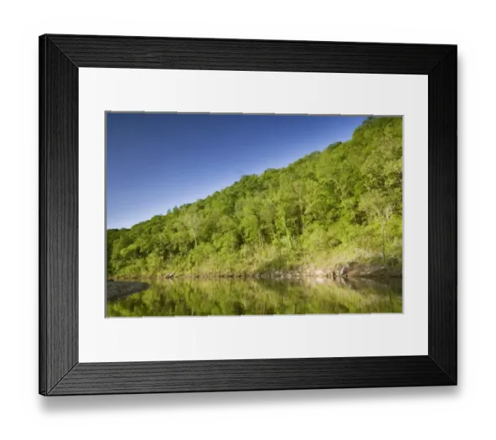Framed Print : Sunrise reflections opposite the Tie Chute Bluff, Mile 120 on the Buffalo River Framed Print : Sunrise reflections opposite the Tie Chute Bluff, Mile 120 on the Buffalo River