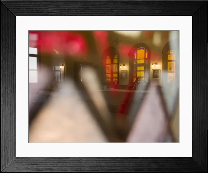Framed Print : Tucson, Arizona. Reflections in stained glass windows inside Jewish synagogue (temple) Framed Print : Tucson, Arizona. Reflections in stained glass windows inside Jewish synagogue (temple)
