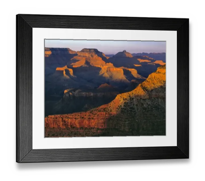 Framed Print : USA, Arizona, Grand Canyon NP. Just the tops of the mesas are lit at sunset Framed Print : USA, Arizona, Grand Canyon NP. Just the tops of the mesas are lit at sunset