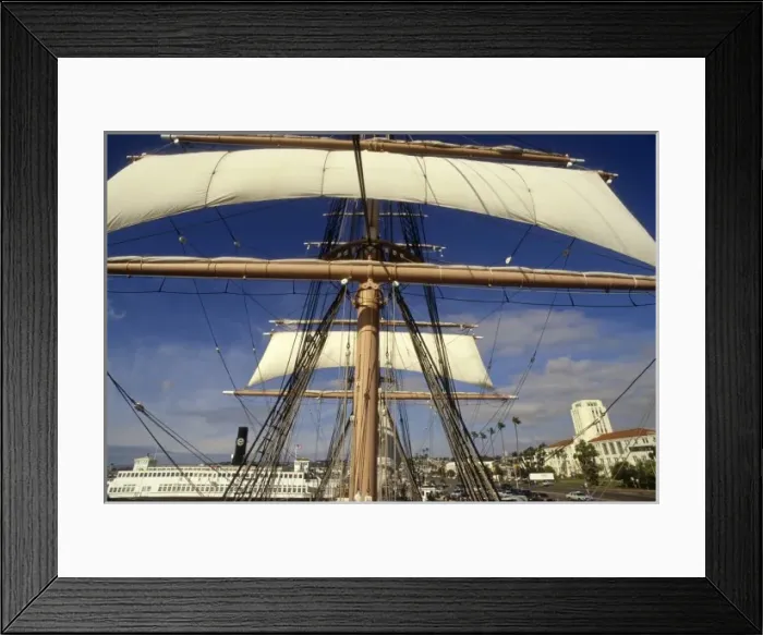 Framed Print : California: San Diego, Maritime Museum, Star of India sailing ship, wide-angle view of square sails Framed Print : California: San Diego, Maritime Museum, Star of India sailing ship, wide-angle view of square sails