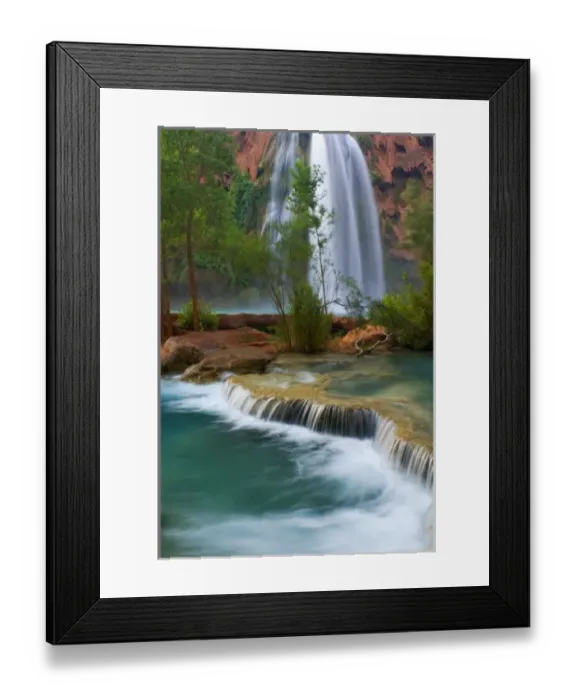 Framed Print : USA, Arizona, Havasu Canyon. Havasue Creek and Havasu Falls flow peacefully through Framed Print : USA, Arizona, Havasu Canyon. Havasue Creek and Havasu Falls flow peacefully through