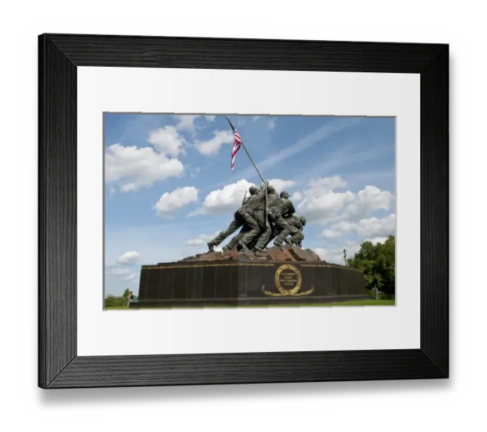 Framed Print : Famous Washington DC Iwo Jima Marine Memorial of flag raising in bronze to help end
