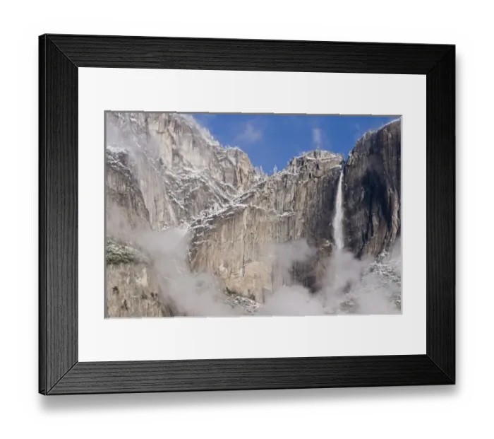 Framed Print : USA, California, Yosemite National Park. Yosemite Falls after a light snowstorm Framed Print : USA, California, Yosemite National Park. Yosemite Falls after a light snowstorm