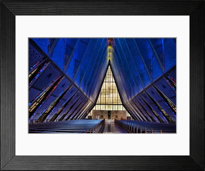 Framed Print : Colorado Springs Colorado Air Force Academy famous Chapel Church interior blue points