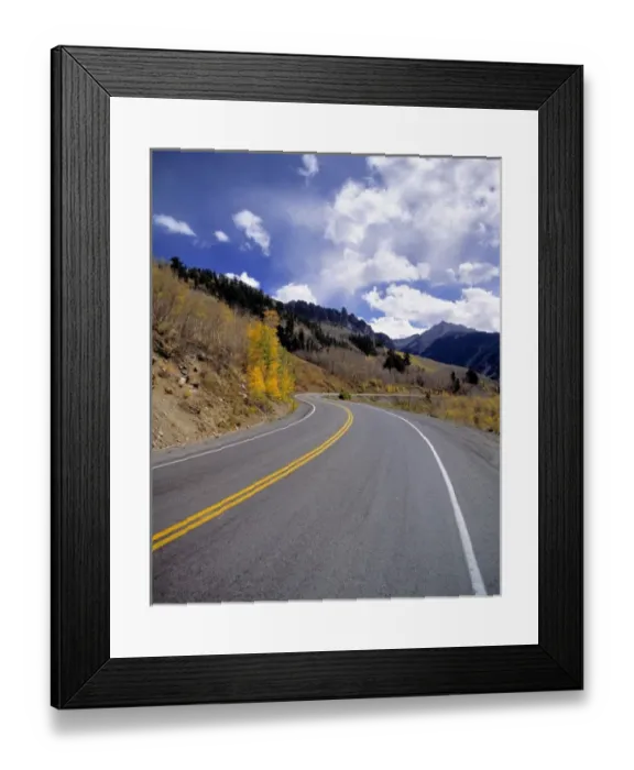 Framed Print : USA, Colorado, Telluride. This mountain highway winds through the Telluride area of Colorado Framed Print : USA, Colorado, Telluride. This mountain highway winds through the Telluride area of Colorado