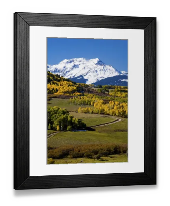 Framed Print : USA, Colorado, Last Dollar Road Leading to Mt. Wilson with Autumn Color