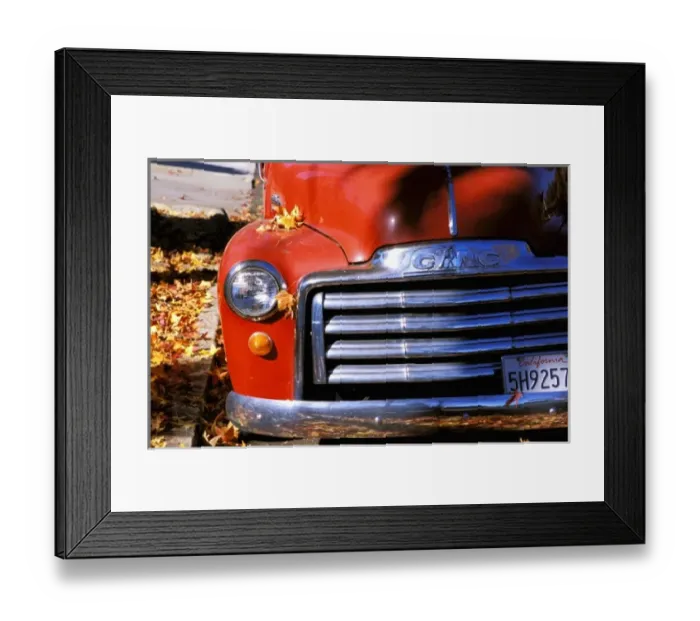 Framed Print : USA, California, Santa Barbara, Old GMC truck during fall