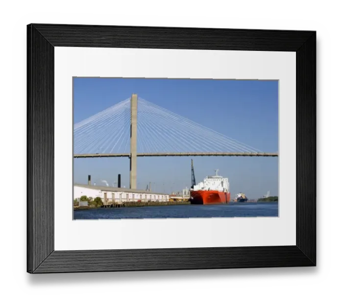 Framed Print : Container ships pass under the Talmadge Memorial Bridge on the Savannah River Framed Print : Container ships pass under the Talmadge Memorial Bridge on the Savannah River