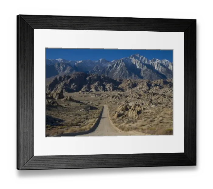 Framed Print : Gravel Road leading towards the Eastern Sierra Mountains in the Alabama Hills of California Framed Print : Gravel Road leading towards the Eastern Sierra Mountains in the Alabama Hills of California