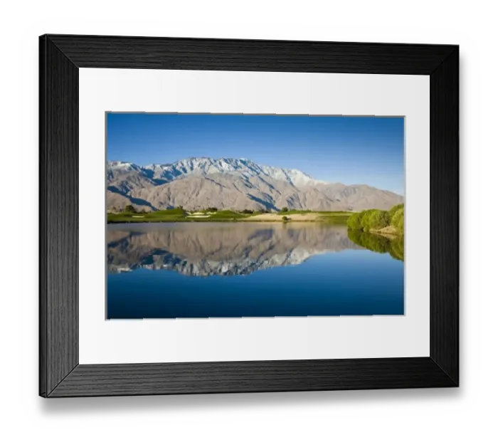 Framed Print : USA, California, Palm Springs. Desert Princess Golf Course and Mountains, winter