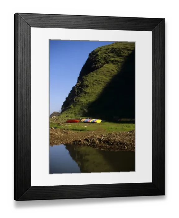 Framed Print : California: Channel Islands, Santa Cruz Island, Scorpion Valley, colorful kayaks on shore Framed Print : California: Channel Islands, Santa Cruz Island, Scorpion Valley, colorful kayaks on shore