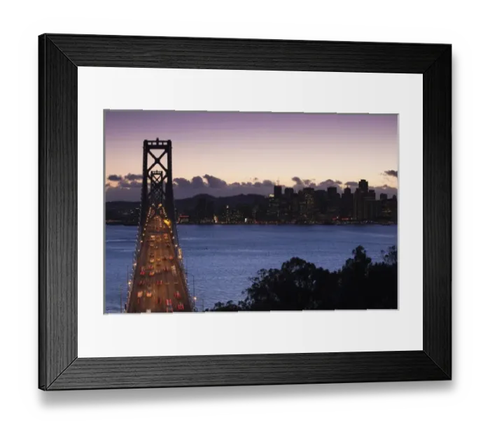 Framed Print : USA, California, San Francisco, Embarcadero, Bay Bridge from Treasure Island, dusk Framed Print : USA, California, San Francisco, Embarcadero, Bay Bridge from Treasure Island, dusk
