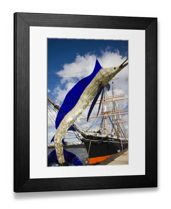 Framed Print : USA, California, San Diego. Maritime Museum, harborside Marlin sculpture and Star of India Framed Print : USA, California, San Diego. Maritime Museum, harborside Marlin sculpture and Star of India
