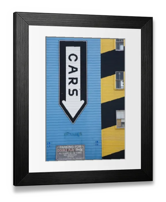 Framed Print : Side of building with graphic sign, cars, San Francisco, California, USA Framed Print : Side of building with graphic sign, cars, San Francisco, California, USA