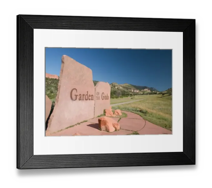 Framed Print : USA, Colorado, Colorado Springs, Garden of the Gods. Park entry sign with walking