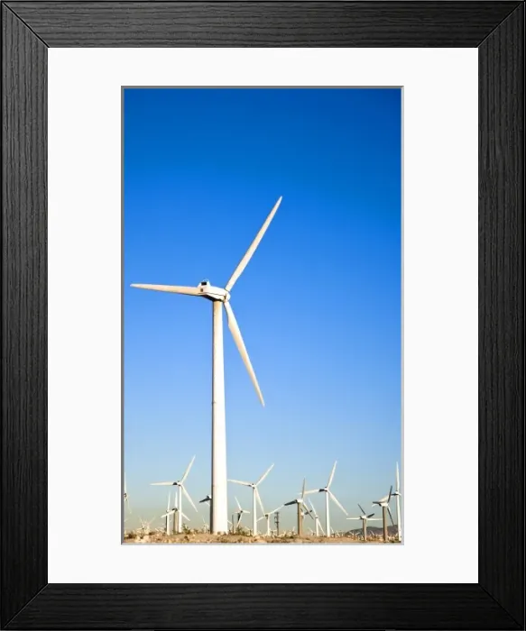 Framed Print : Palm Springs, CA, USA. View of wind turbines in the desert under a clear blue sky Framed Print : Palm Springs, CA, USA. View of wind turbines in the desert under a clear blue sky