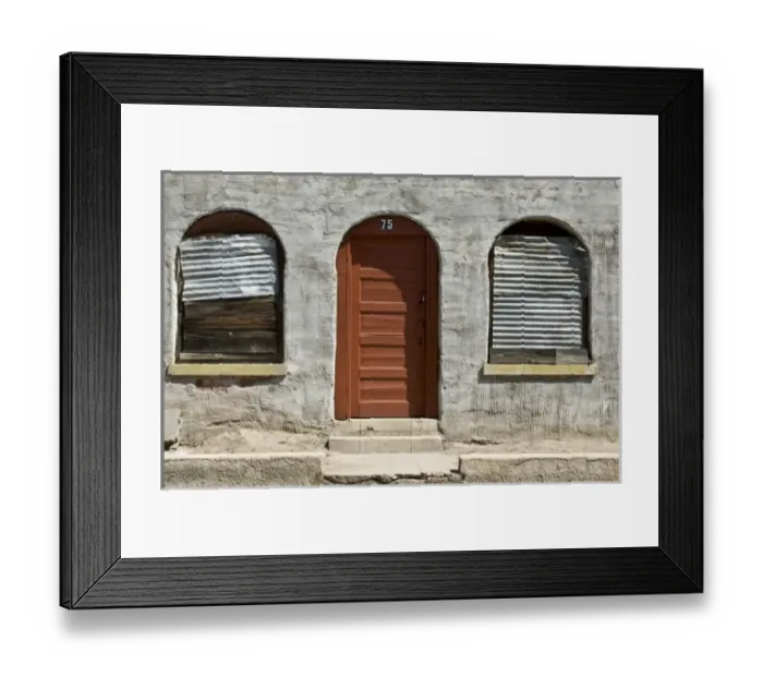 Framed Print : USA, Arizona, Tucson. Boarded up building exterior