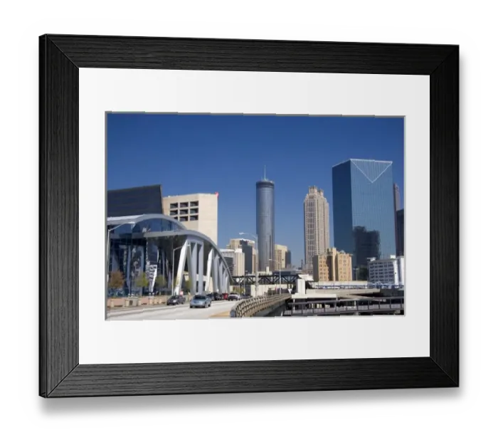 Framed Print : A view of downtown Atlanta, Georgia with Philips arena at left