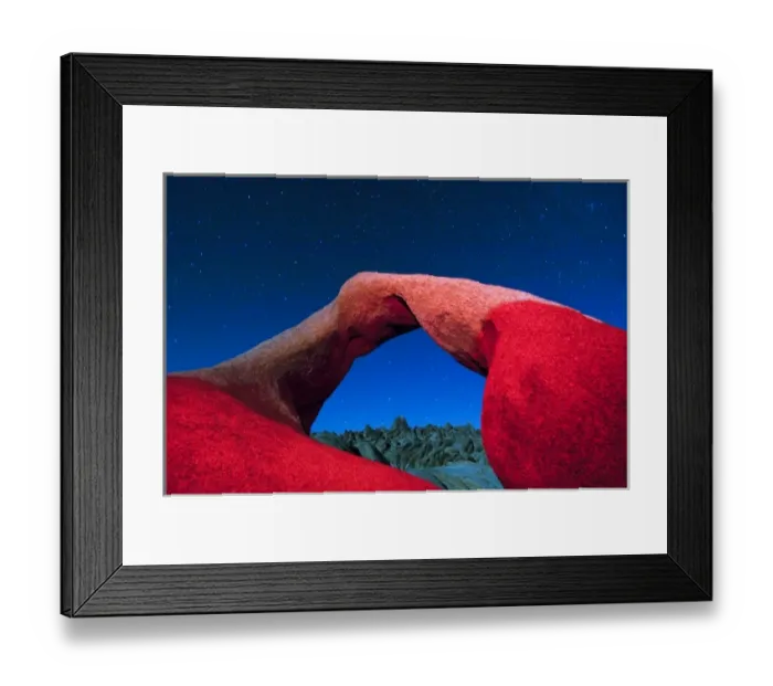 Framed Print : USA, California, Alabama Hills, Night photo of arch in Alabama Hills with colored flash
