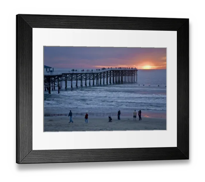 Framed Print : US, CA, San Diego. The sun sets over Crystal Pier in San Diego with brilliant clouds overhead
