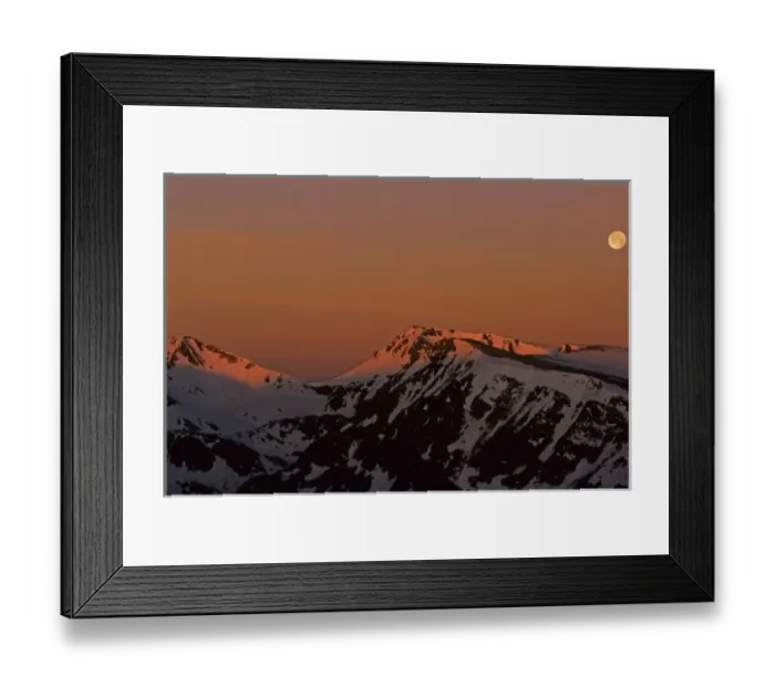 Framed Print : USA, Colorado, Rocky Mountain National Park. Moonset over the Continental Divide