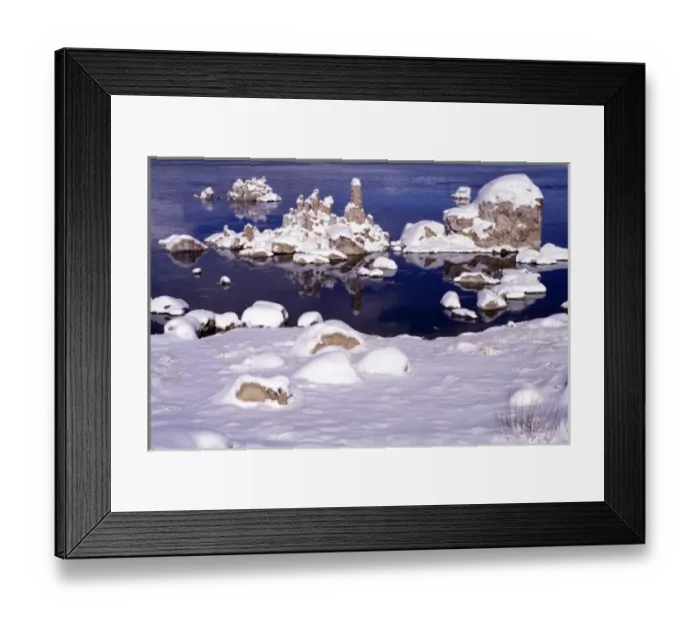 Framed Print : North America, USA, California, Mono Lake. Tufa formation covered in snow