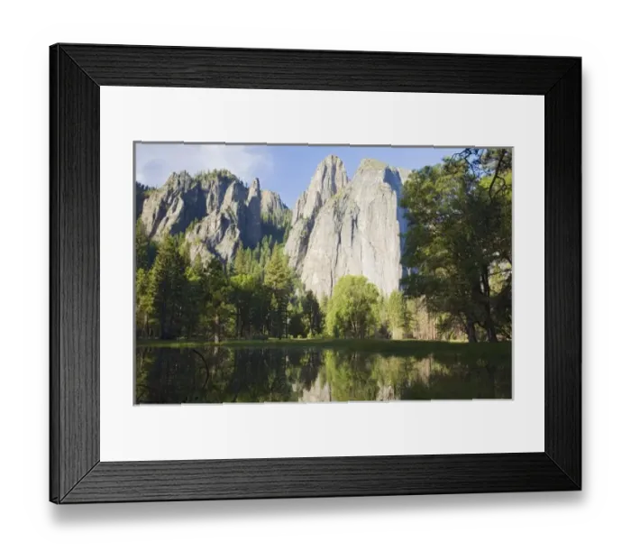 Framed Print : CA, Yosemite NP, Cathedral Rocks and reflection