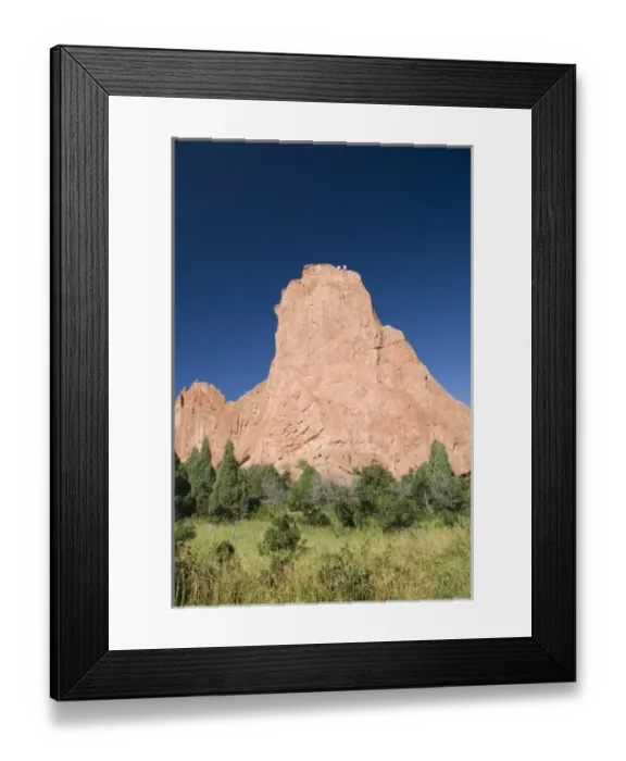 Framed Print : USA, Colorado, Colorado Springs, Garden of the Gods. Rock climbers atop famous red rock formations Framed Print : USA, Colorado, Colorado Springs, Garden of the Gods. Rock climbers atop famous red rock formations