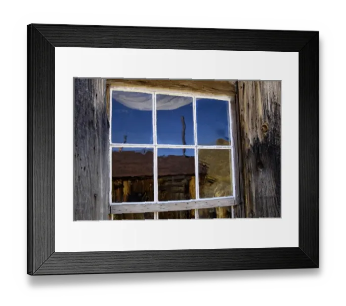 Framed Print : USA, California, Bodie State Historic Park, Ghost town building reflected in window Framed Print : USA, California, Bodie State Historic Park, Ghost town building reflected in window