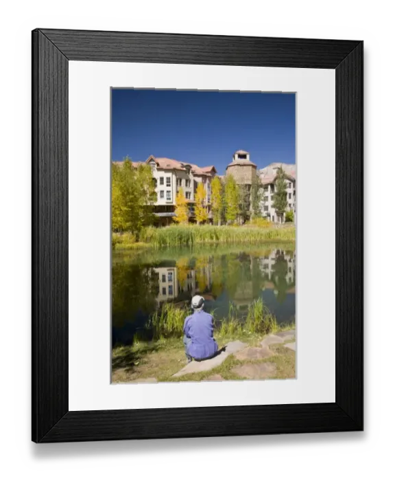 Framed Print : USA, Colorado, Telluride, Mountain Village, elevation 9, 540 feet, with person (MR) Framed Print : USA, Colorado, Telluride, Mountain Village, elevation 9, 540 feet, with person (MR)
