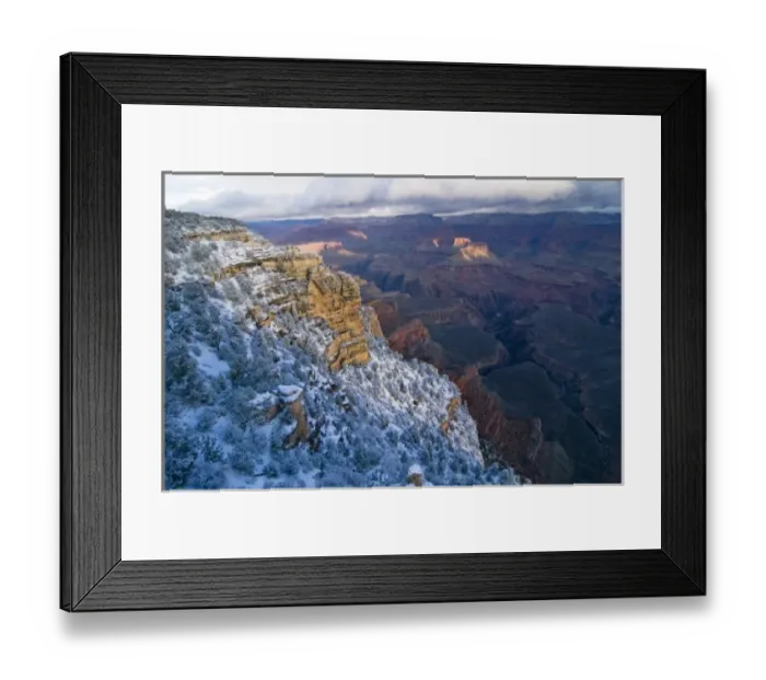 Framed Print : Scenic snowy winter landscape along the south rim of the majestic Grand Canyon at sunrise