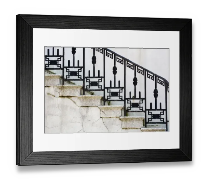 Framed Print : USA, Georgia, Savannah. Wrought iron railing on steps of government building in Savannah