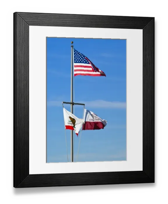 Framed Print : USA, California, San Diego, Chula Vista. Federal, state, and local flags fly on flagpole Framed Print : USA, California, San Diego, Chula Vista. Federal, state, and local flags fly on flagpole