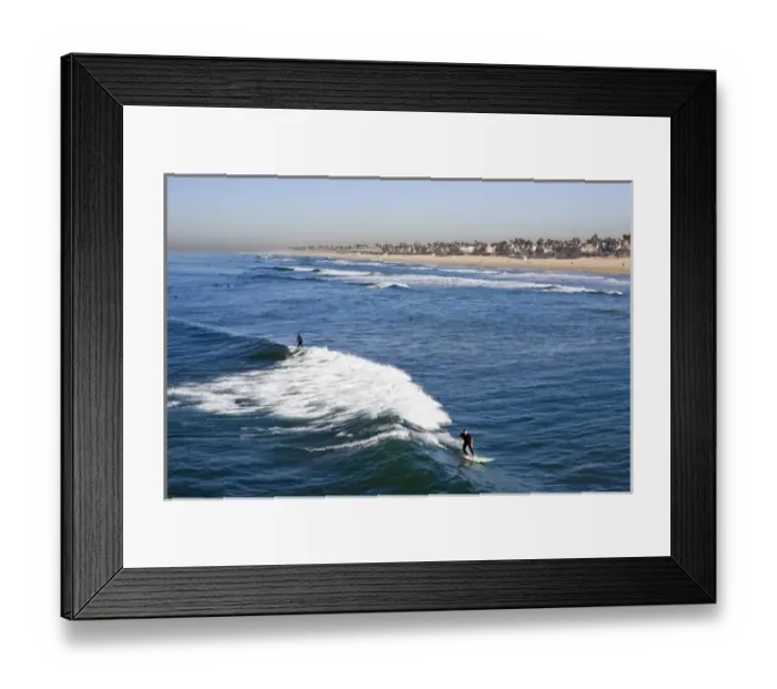 Framed Print : USA, California. Sunny summer views from atop the Huntington Beach Pier. Some of