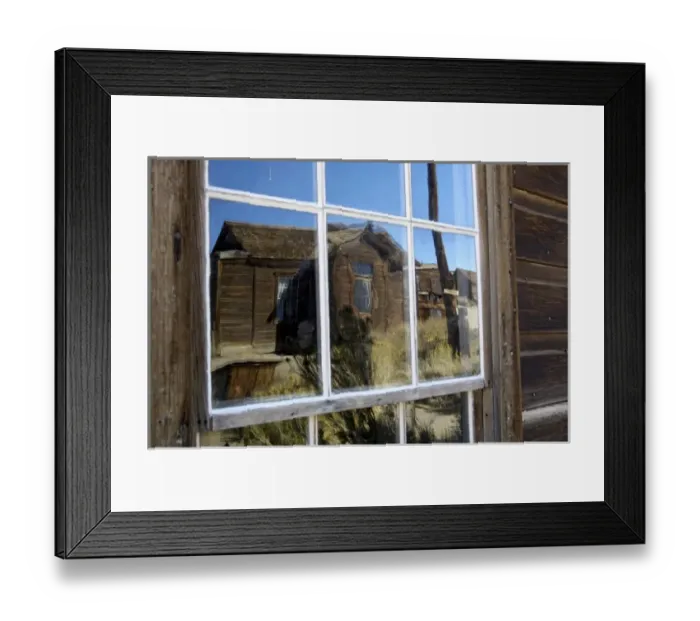 Framed Print : USA, California, Bodie State Historic Park, Ghost town building reflected in window Framed Print : USA, California, Bodie State Historic Park, Ghost town building reflected in window