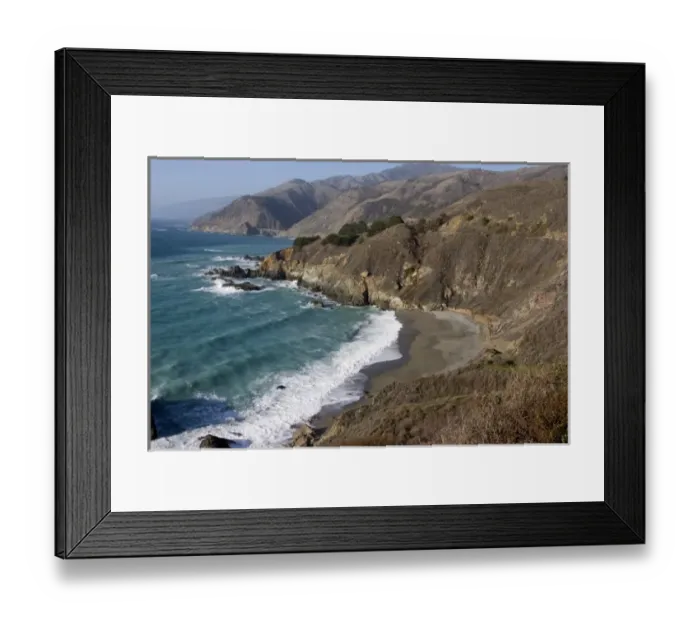Framed Print : USA. California. Big Sur. View from Highway 1 of the coastline with Bixby bridge in the distance