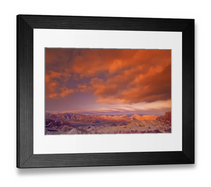 Framed Print : USA, California. View from Zabriske Point of Death Valley National Parkstorm clouds at sunrise
