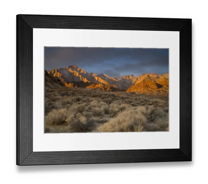 Framed Print : Sunrise and the backdrop of the Eastern Sierra Mountains Alabama Hills California Framed Print : Sunrise and the backdrop of the Eastern Sierra Mountains Alabama Hills California