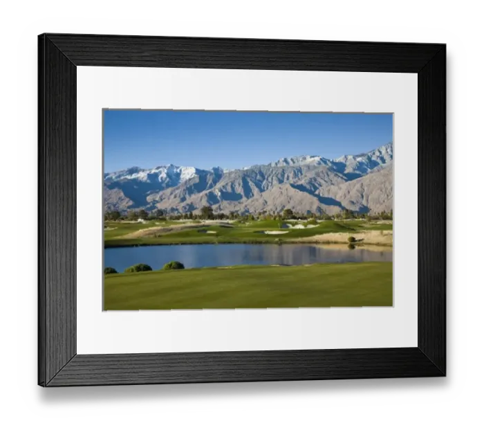 Framed Print : USA, California, Palm Springs. Desert Princess Golf Course and Mountains, winter